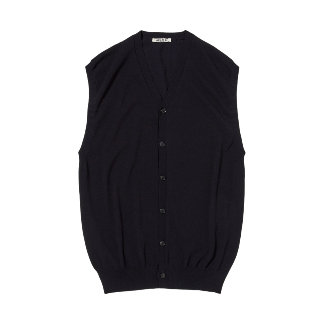 A24SV03YW Auralee Super Hard Twist Wool Knit V-Neck Vest Dark Navy