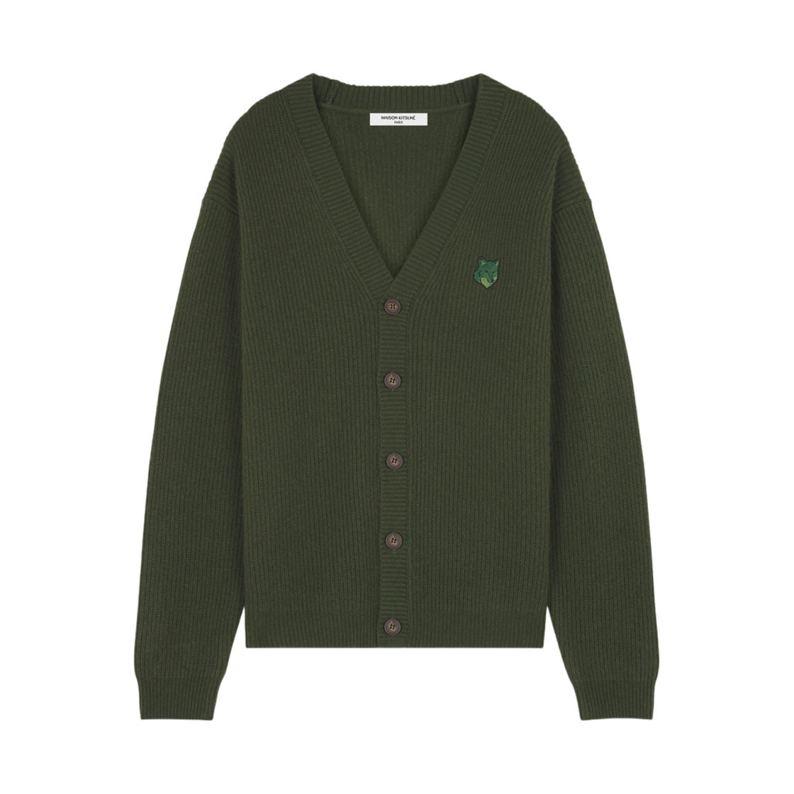 메종 키츠네 볼드 폭스 헤드 패치 컴포트 립드 가디건 레인저 그린