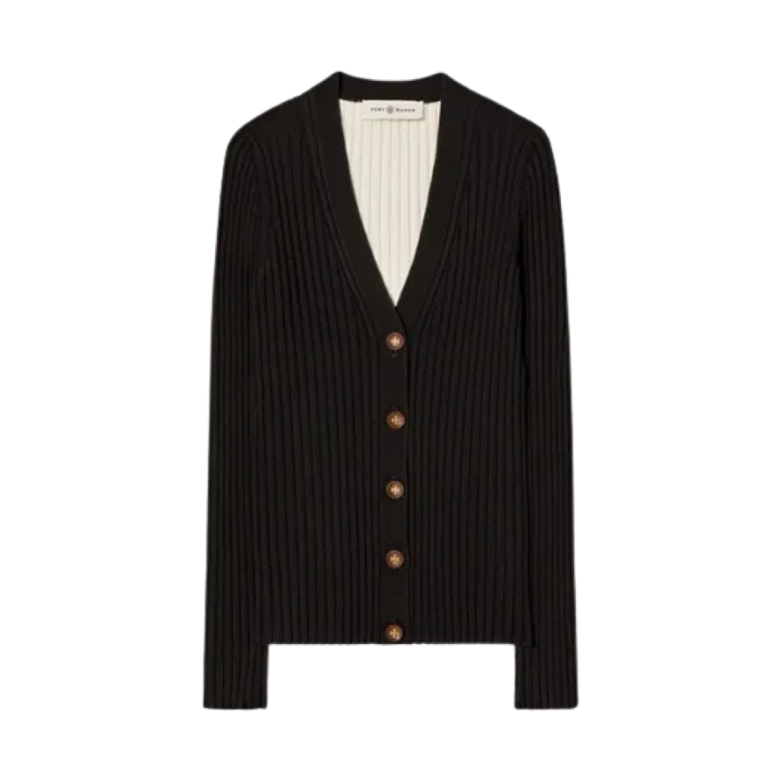 135601-001 (W) Tory Burch Ribbed Knit Button Up Cardigan Black