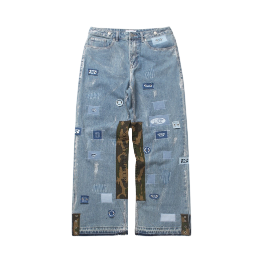 24-B002 Light Blue Resurrection13 Eyelet & Camo Detail Pants Light Blue