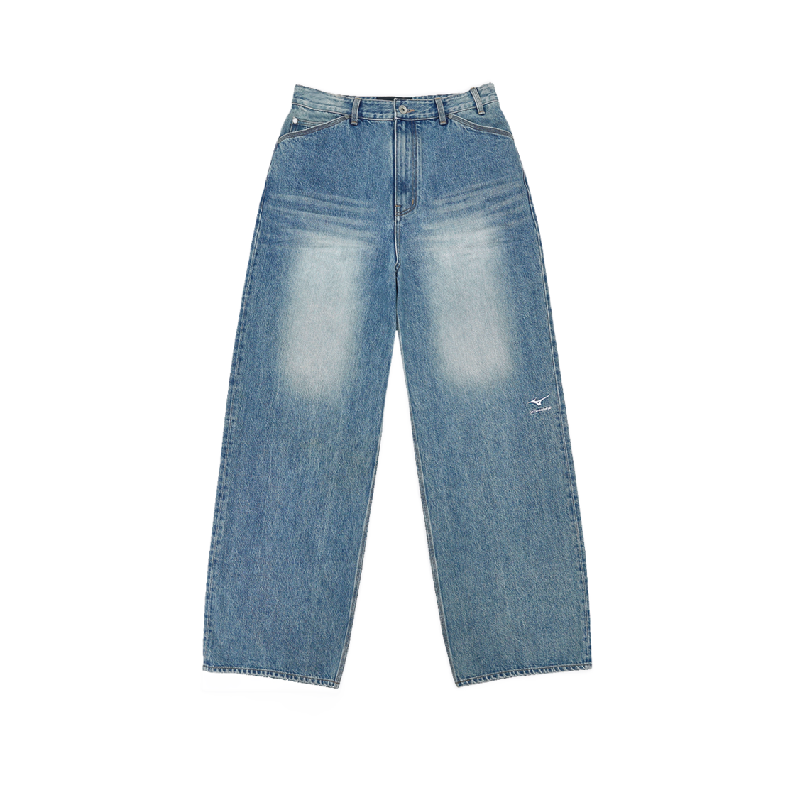 에스티유 X 미즈노 로고 엠브로더리 데님 팬츠 미드블루(STU X MIZUNO Stu Logo Embroidery Denim Pants Mid Blue)