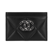 Chanel 19 Card Holder Lambskin & Silver Black