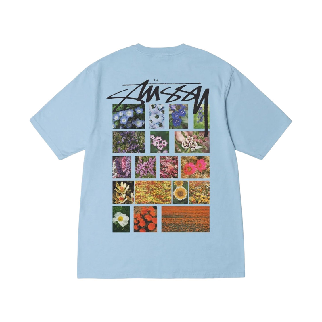 스투시 플라워 그리드 피그먼트 다이드 티셔츠 스카이 블루