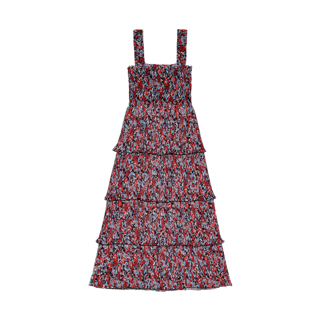 (W) 가니 플리츠 조지테 플라운스 스모크 미디 드레스 하이 리스크 레드((W) Ganni Pleated Georgette Flounce Smock Midi Dress High Risk Red) - 2