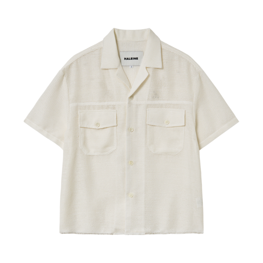 WT206 Haleine Open Collar Crochet Shirt Ivory