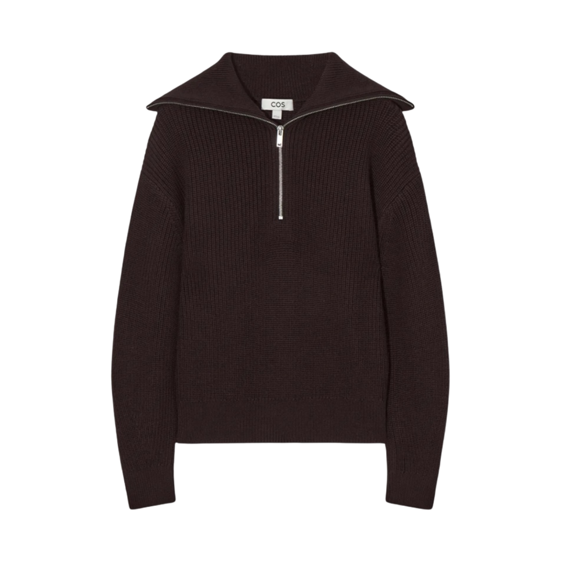 (W) 코스 울 코튼 하프 집업 점퍼 다크 브라운((W) COS Wool and Cotton Half Zip Jumper Dark Brown)