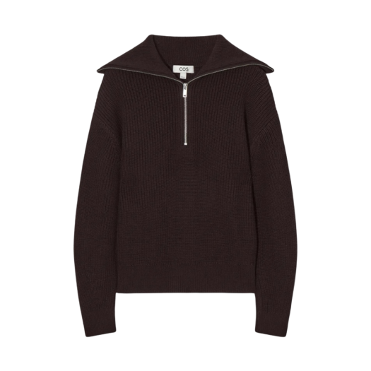 1099812012 (W) COS Wool and Cotton Half Zip Jumper Dark Brown