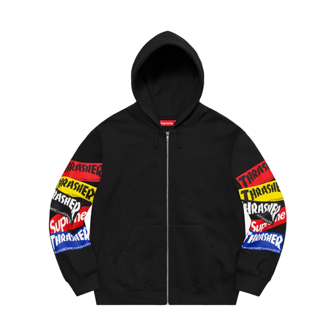 슈프림 x 트레셔 멀티 로고 집업 후드 스웨트셔츠 블랙 - 21FW(Supreme x Thrasher Multi Logo Zip Up Hooded Sweatshirt Black - 21FW)