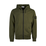 Stone Island 64251 Garment Dyed Cotton Fleece Full Zip Hooded Sweatshirt Olive Green - 23FW