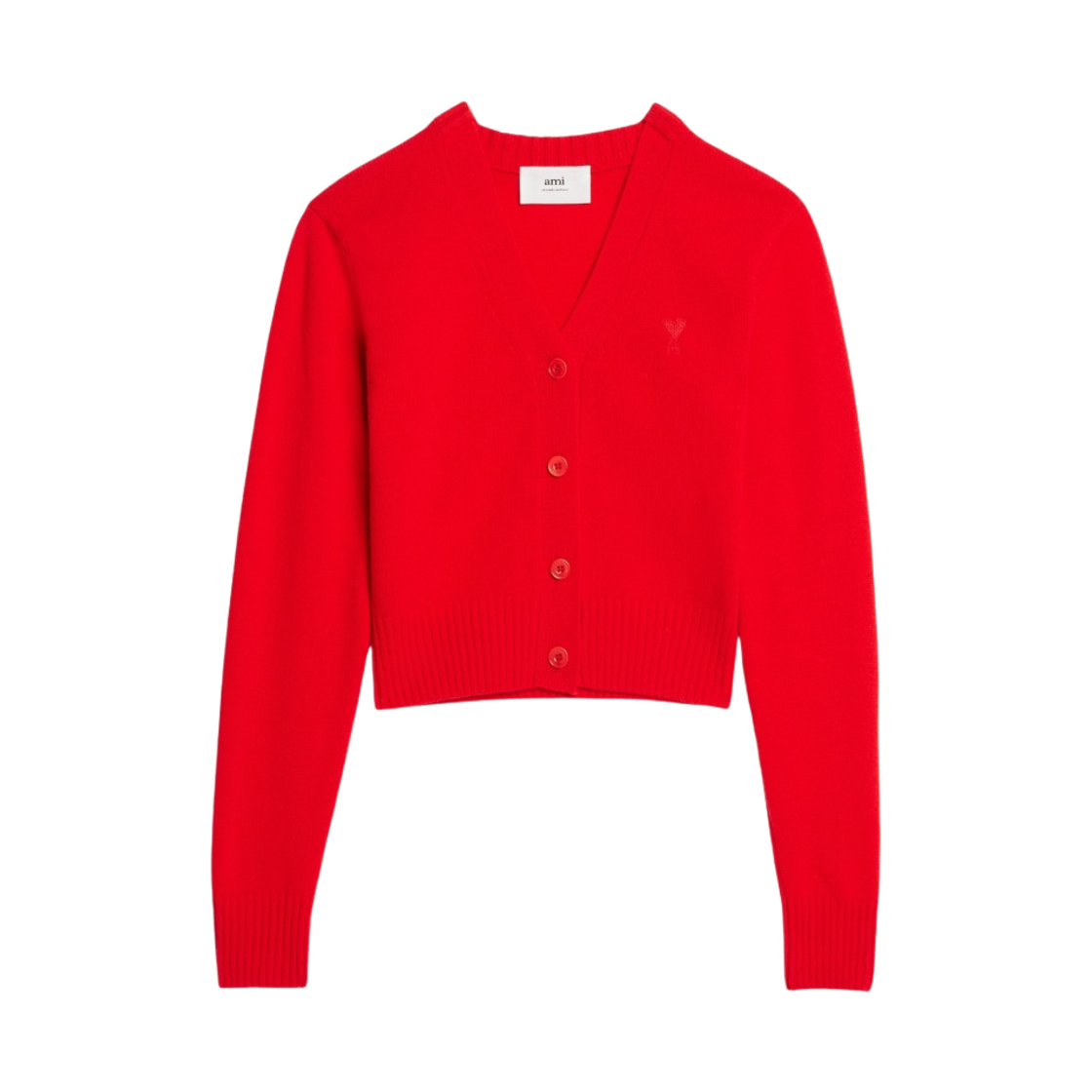 (W) 아미 토날 하트 로고 가디건 스칼렛 레드((W) AMI Tonal de Coeur Cardigan Scarlet Red) - 1