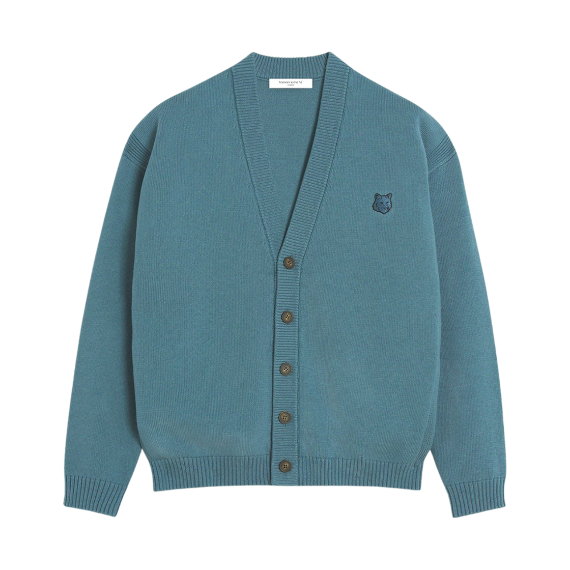 OM00502KT1099-0080 Maison Kitsune Bold Fox Head Patch Comfort Cardigan Soft Teal