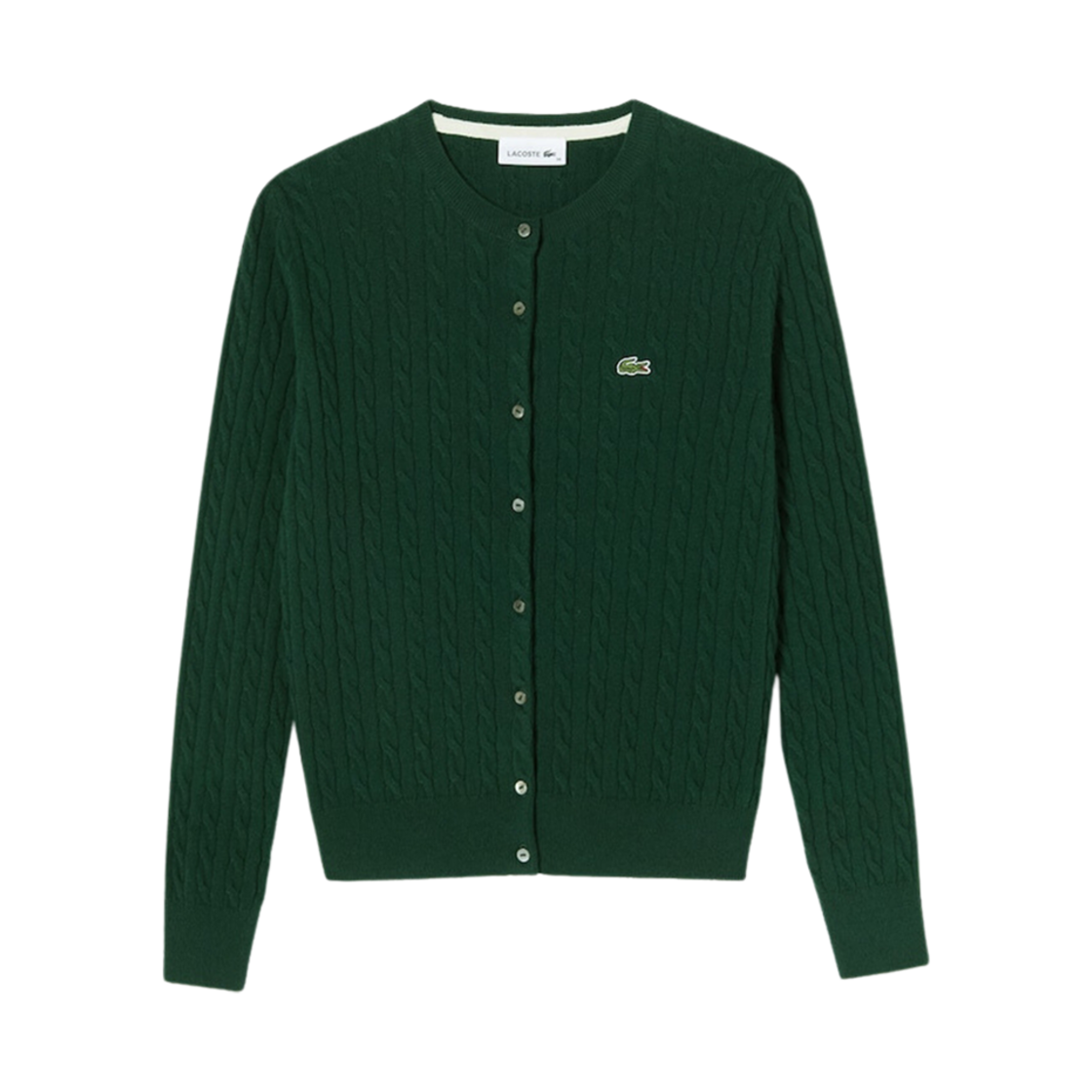 (W) 라코스테 케이블 크루넥 가디건 그린((W) Lacoste Cable Crewneck Cardigan Green) - 1