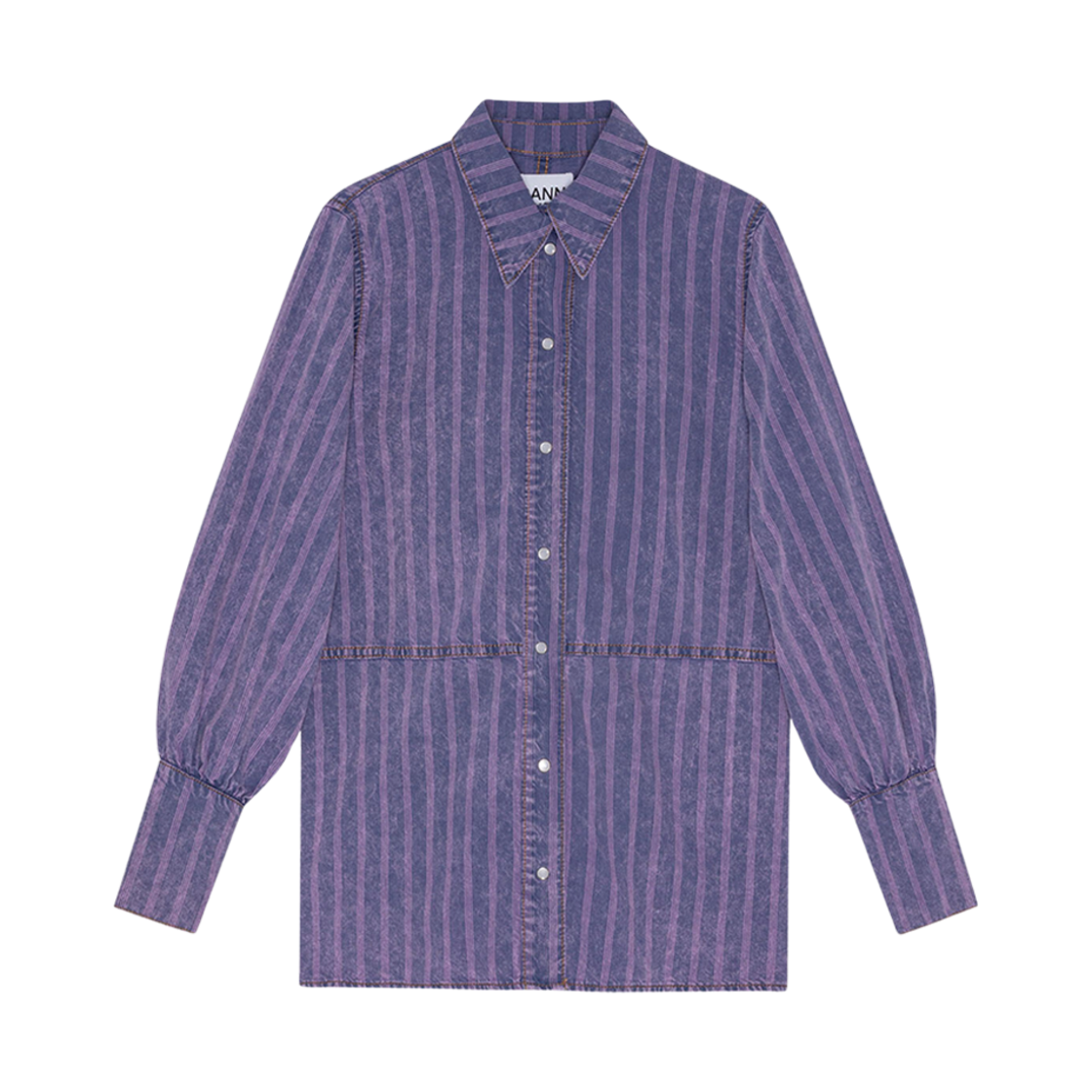 (W) 가니 스트라이프 데님 셔츠 미드 블루 스톤((W) Ganni Striped Denim Shirt Mid Blue Stone)