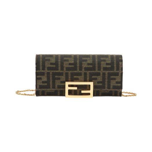 Fendi Fabric Continental Wallet with Chain Brown