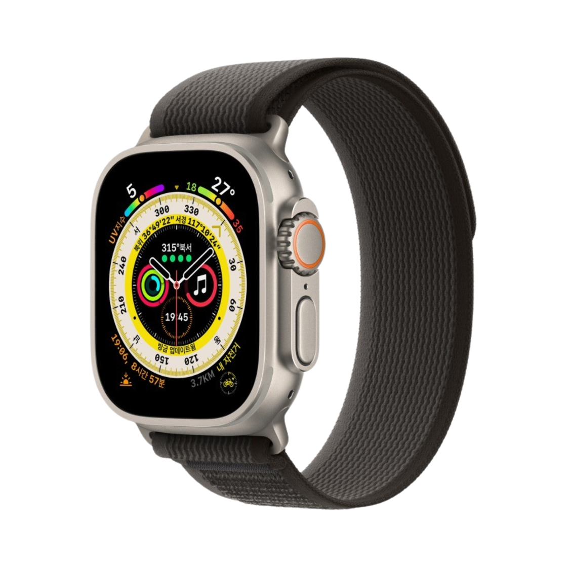 애플 워치 울트라 49mm 티타늄 케이스 트레일 루프 S/M 블랙 그레이 (국내 정식 발매 제품)(Apple Watch Ultra 49mm Titanium Case with Trail Loop S/M Black Gray (Korean Ver.))