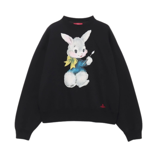 Vivienne Westwood Organic Fleece Painting Bunny Crew Neck Top Black