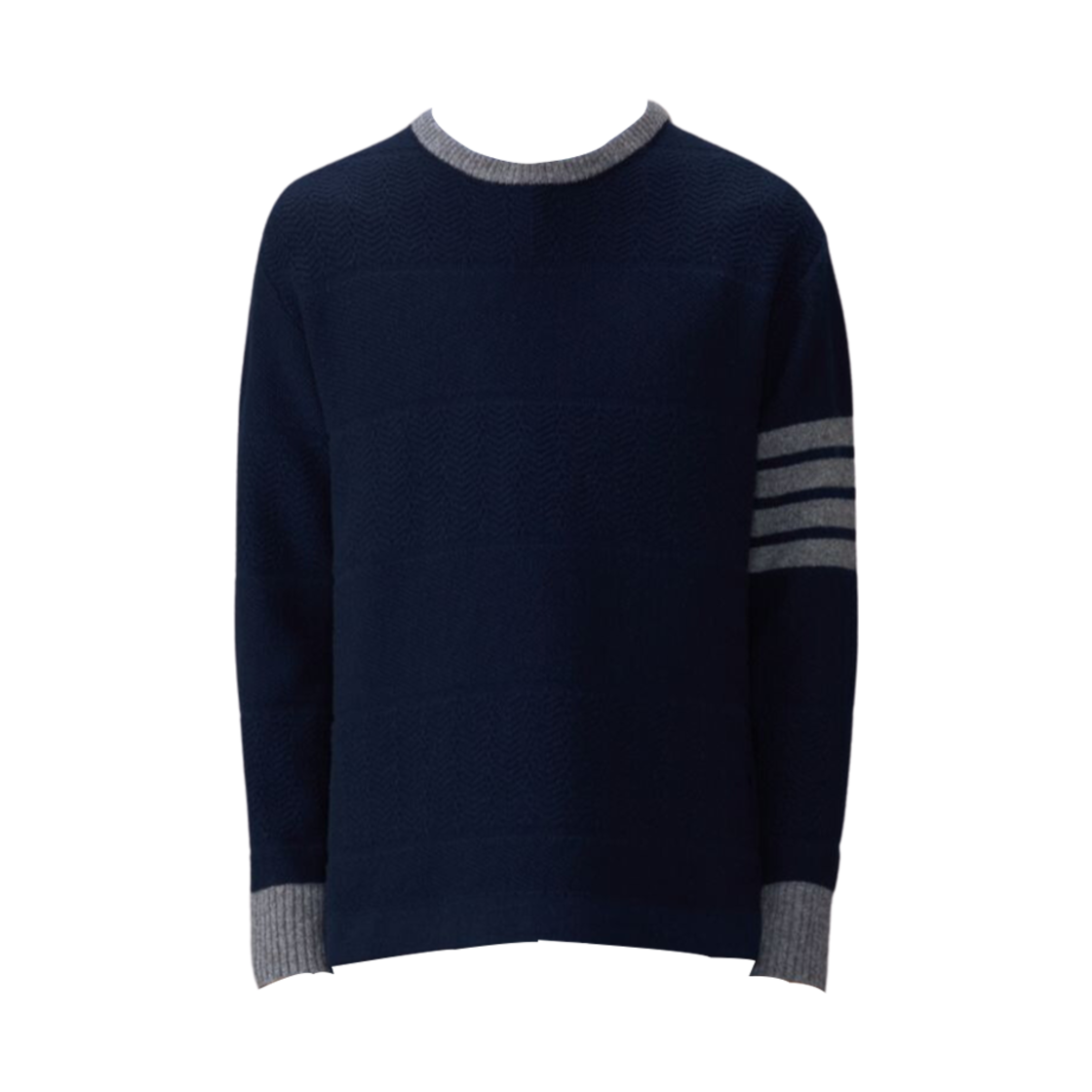 MKA527A-Y1030-415 Thom Browne Textured Rugby Stripe Crew Neck Pullover Navy