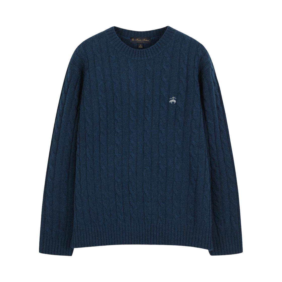 BBWRMB1012MEF Brooks Brothers Shetland Cable Logo Sweater Blue