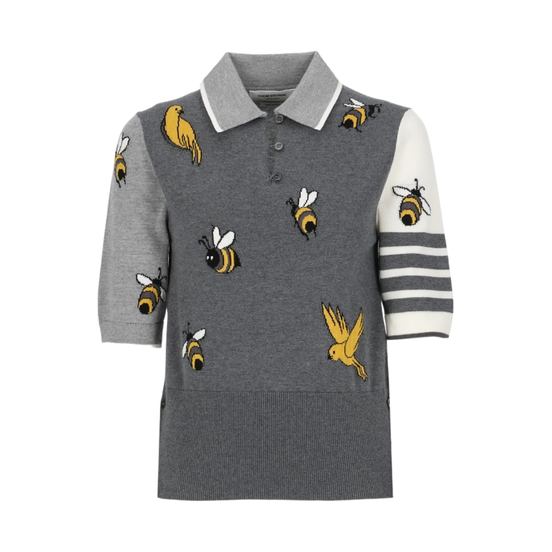 (W) 톰브라운 펀 믹스 코튼 멜리노 버드 & 비 사선 폴로 토날 그레이((W) Thom Browne Fun-Mix Cotton Merino Birds & Bees 4-Bar Polo Tonal Grey) - 1