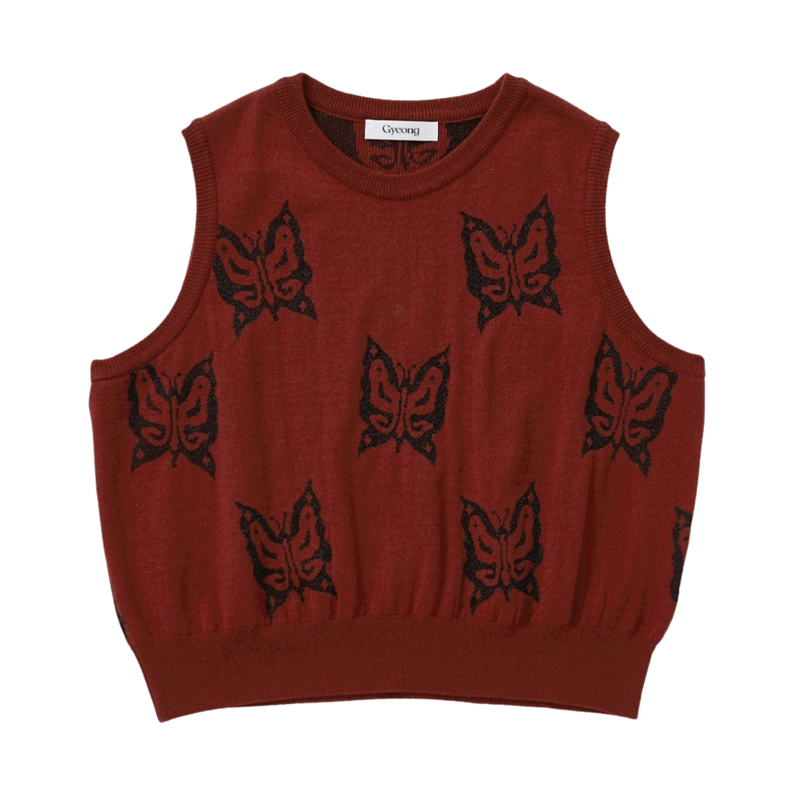 경 메탈릭 로고 니트 베스트 레드 브라운(Gyeong Metallic Logo Knit Vest Red Brown)