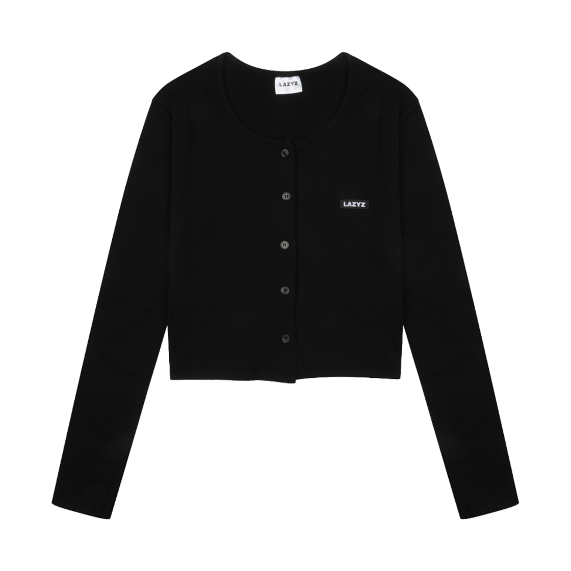 레이지지 라벨 유넥 크롭 가디건 블랙