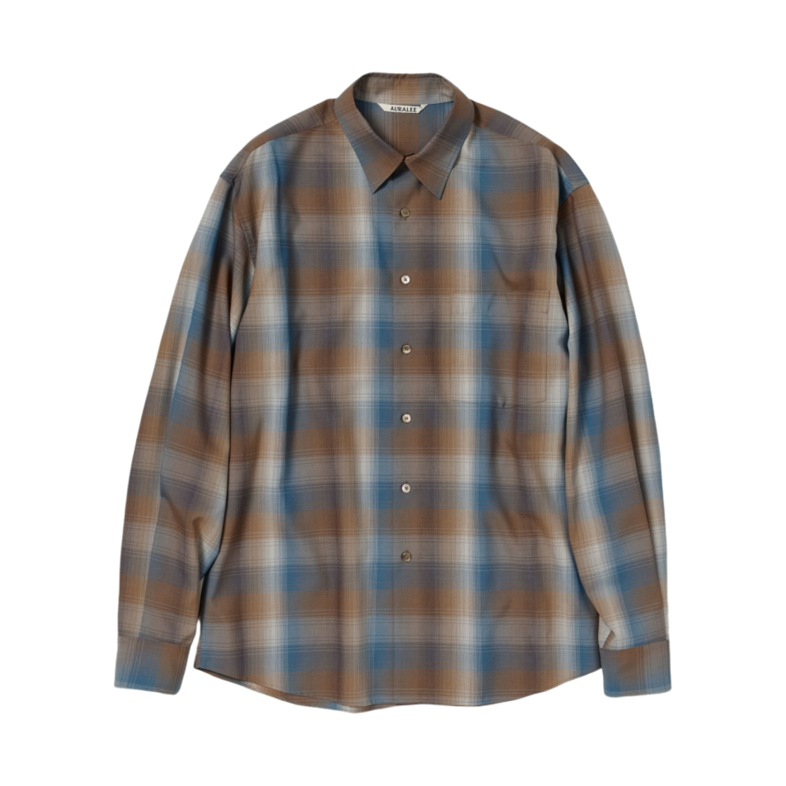 A23SS01LC Auralee Super Light Wool Check Shirt Blue Brown Check - 23SS