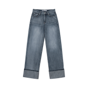 (W) Bohemian Seoul Wide Rollup Denim Pants Rain Blue