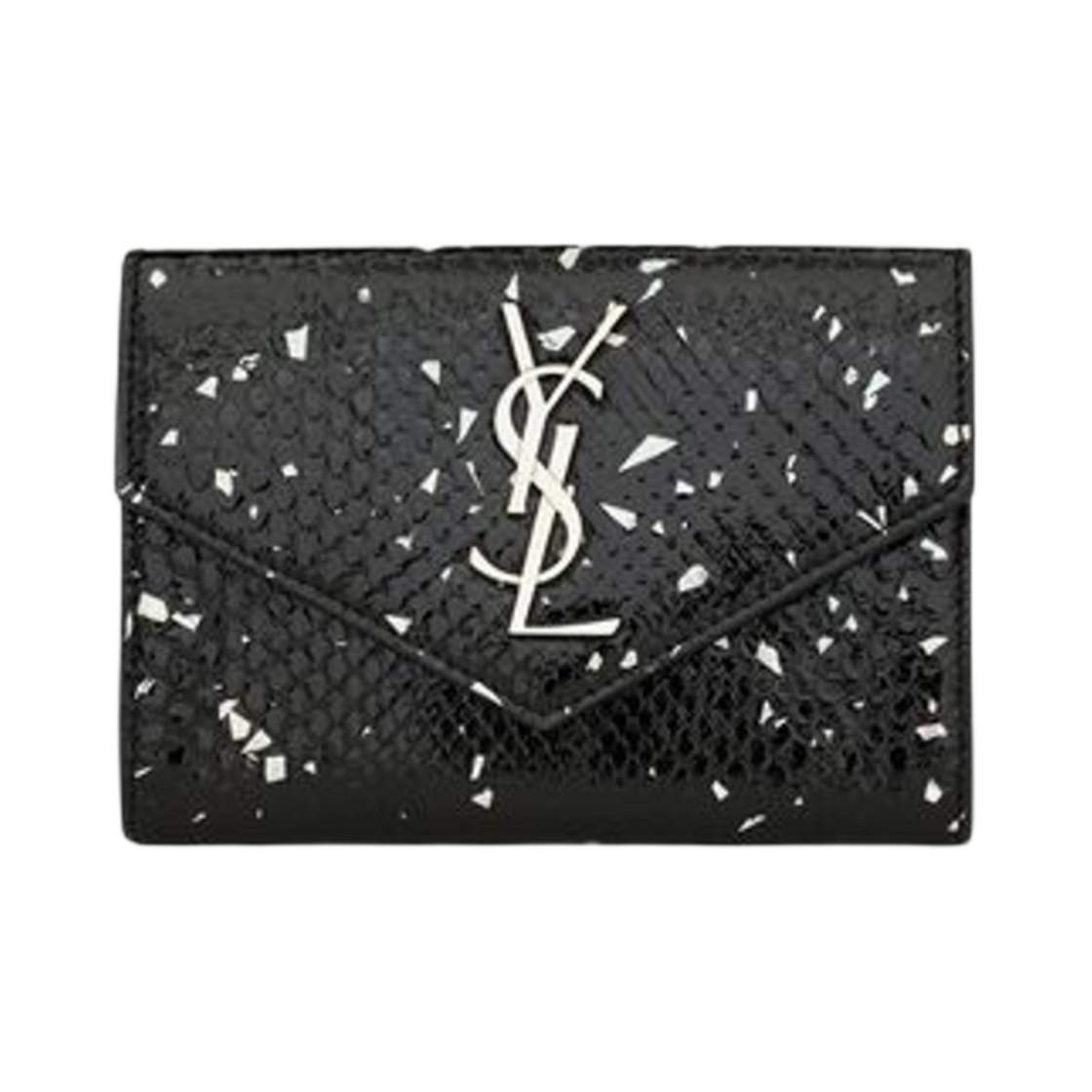 생로랑 카산드라 스몰 엔벨로프 월렛 메탈라이즈 파이썬 엠보스 레더 블랙 앤 실버(Saint Laurent Cassandre Small Envelope Wallet in Metallized Python Embossed Leather Black And Silver) - 1