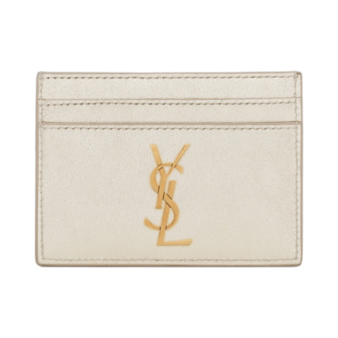 생로랑 메탈라이즈드 레더 카산드라 모노그램 카드 케이스 페일 골드(Saint Laurent Cassandre Monogram Card Case in Metallized Leather Pale Gold) - 1