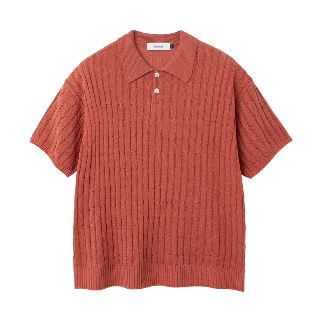 니티드 린넨 케이블 카라 하프 니트 오렌지