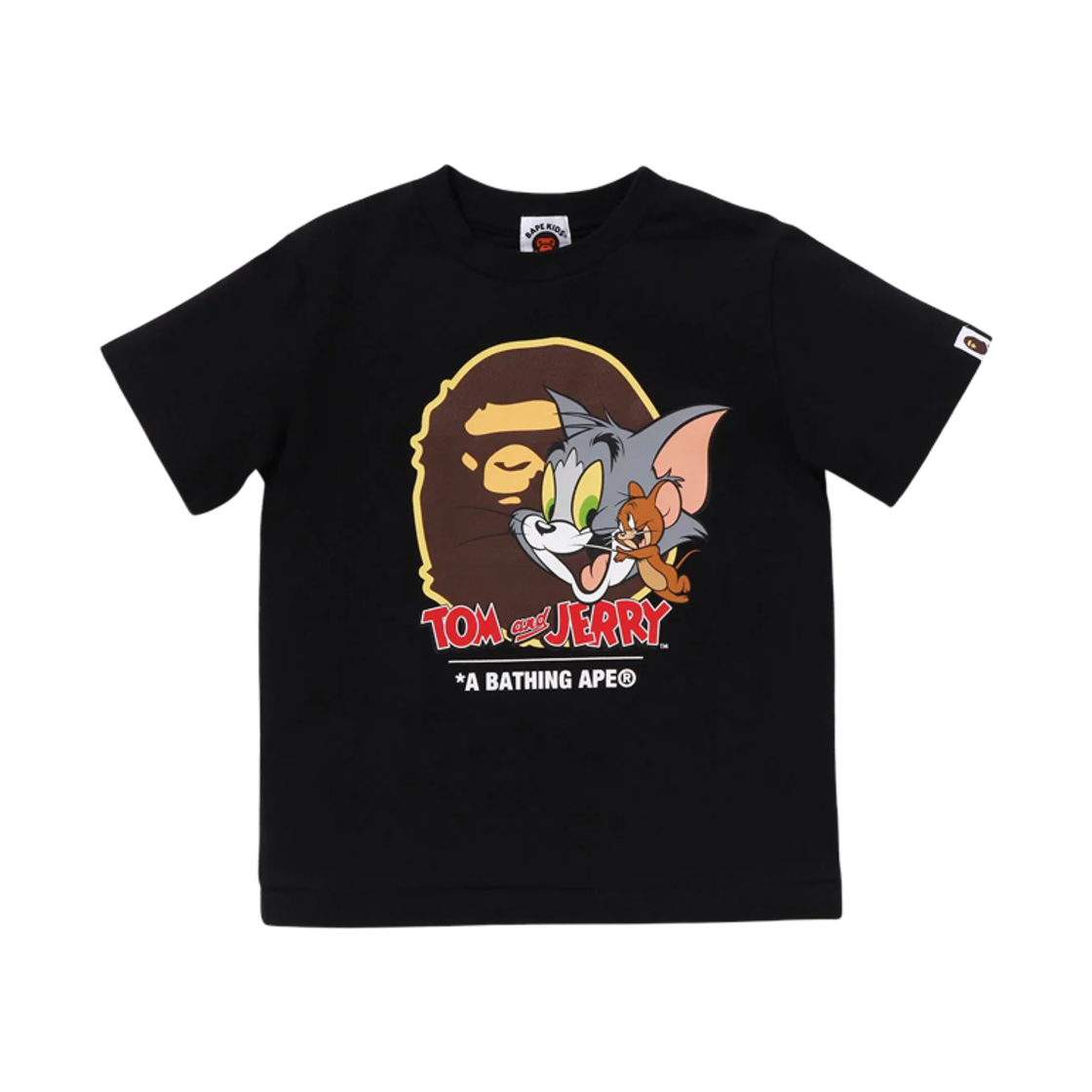 (키즈) 베이프 x 톰과 제리 85주년 에이프 헤드 티셔츠 #1 블랙((Kids) BAPE x Tom & Jerry 85th Anniversary Ape Head T-Shirt #1 Black) - 1