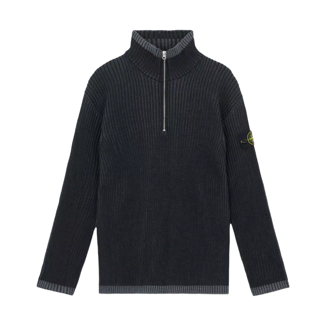 8115516C1-V0M65 Stone Island 516C1 Vanise Full Rib RWS Wool Loose Fit Half-Zipper Sweater Charcoal Grey Melange - 24FW