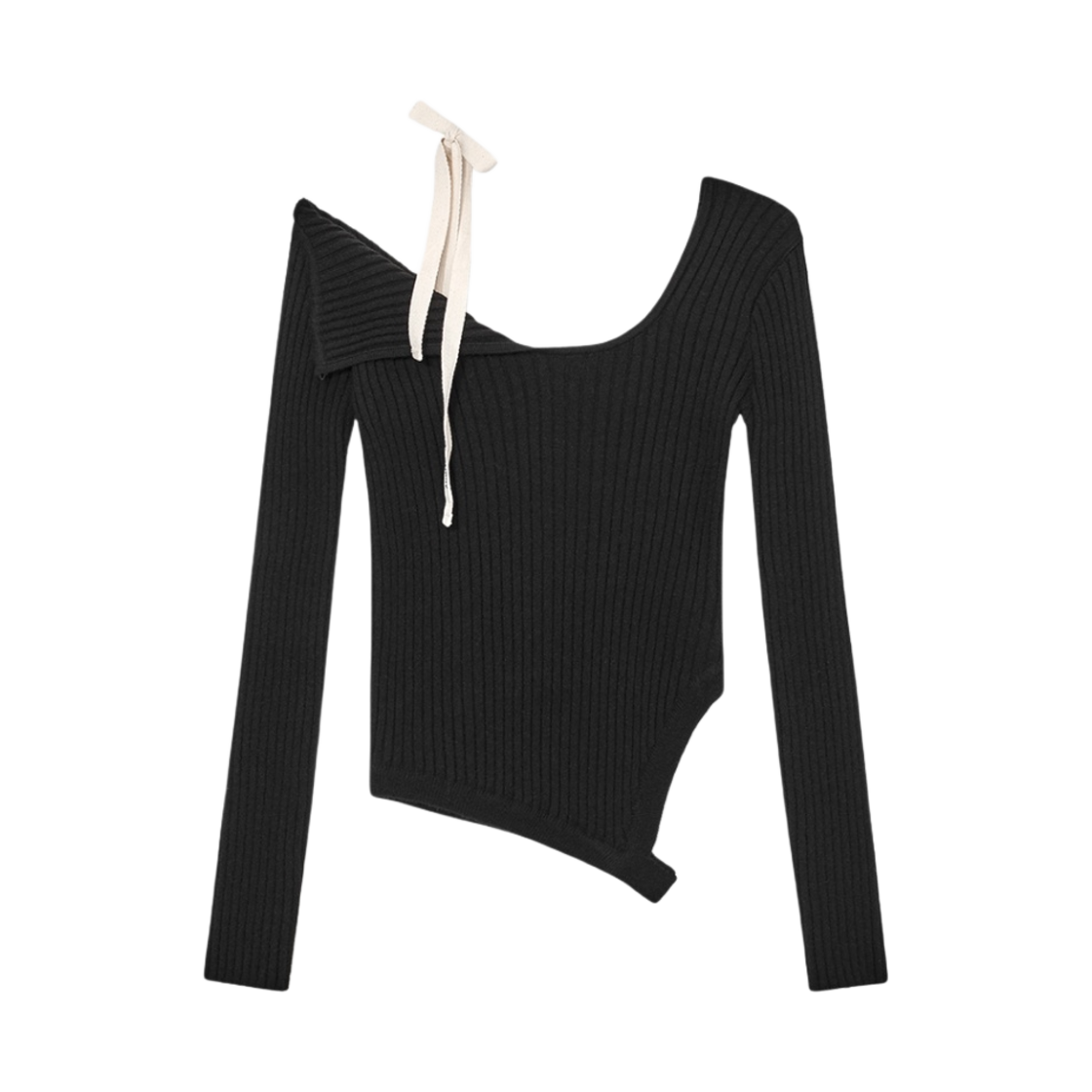 (W) 글로니 아이사 애시메트리컬 니트 탑 블랙((W) Glowny Isa Asymmetrical Knit Top Black)