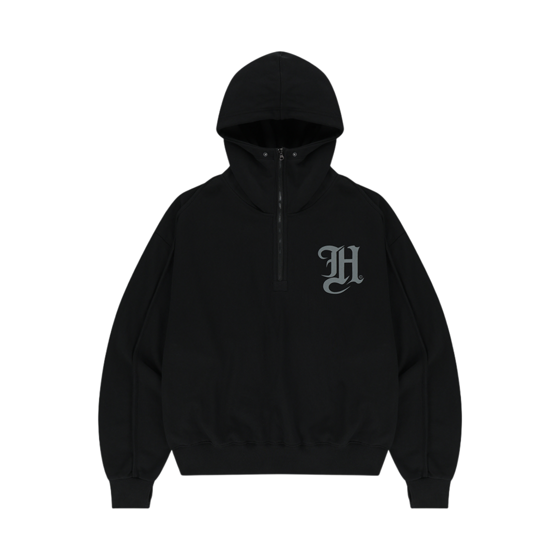 에이치덱스 레터링 하이넥 후디 하프 집업 블랙(HDEX Lettering High Neck Half Zip-Up Hoodie Black)
