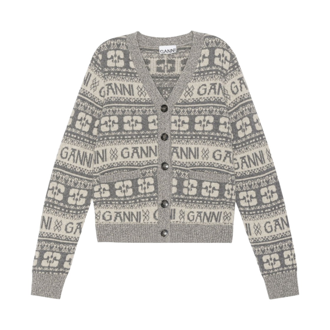 K1971-523 (W) Ganni Logo Wool Mix Cardigan Frost Grey