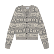 (W) Ganni Logo Wool Mix Cardigan Frost Grey