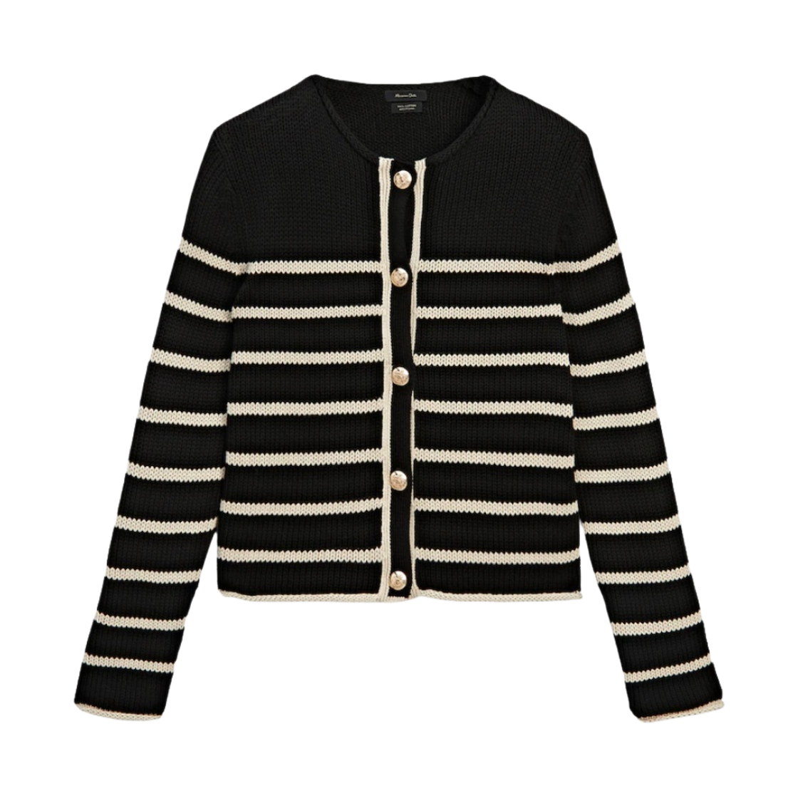 5643/511/800 Massimo Dutti Striped Knit Cardigan with Golden Buttons Black