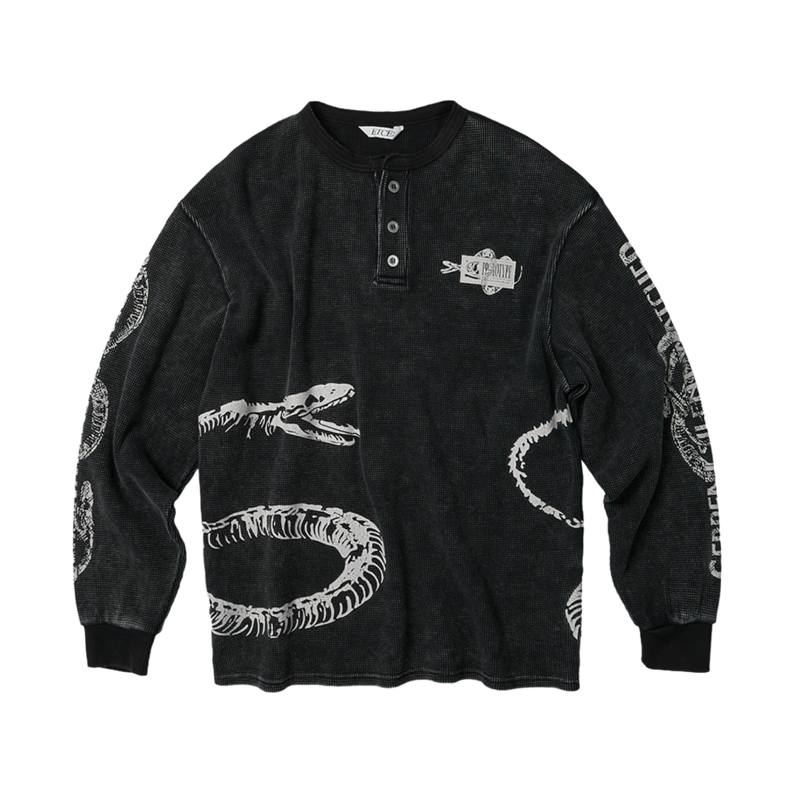 이티씨이 본 스네이크 헨리넥 와플 니트 차콜(ETCE Bone Snake Henley Neck Waffle Knit Charcoal)
