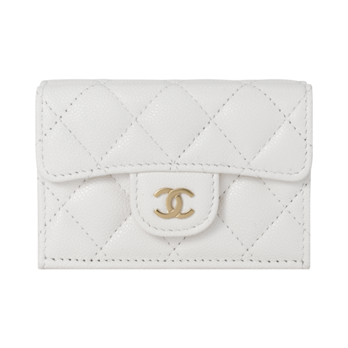 AP0230-B10583-10601 Chanel Classic Small Flap Wallet Grained Shiny Calfskin & Gold White