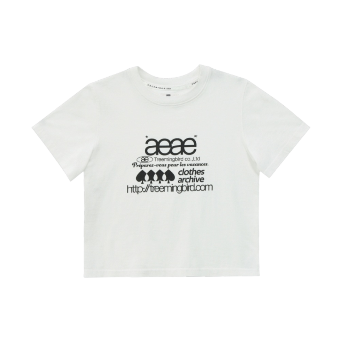 (W) 에이이에이이 x 트리밍버드 웹 로고 크롭 티셔츠 화이트((W) Aeae x Treemingbird Web Logo Crop T-Shirt White)