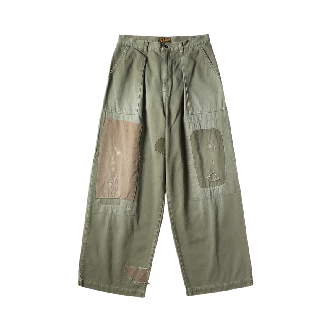 K2503LP096 Kapital Herringbone Fatigue Baggy Pants Rushfield Remake Khaki