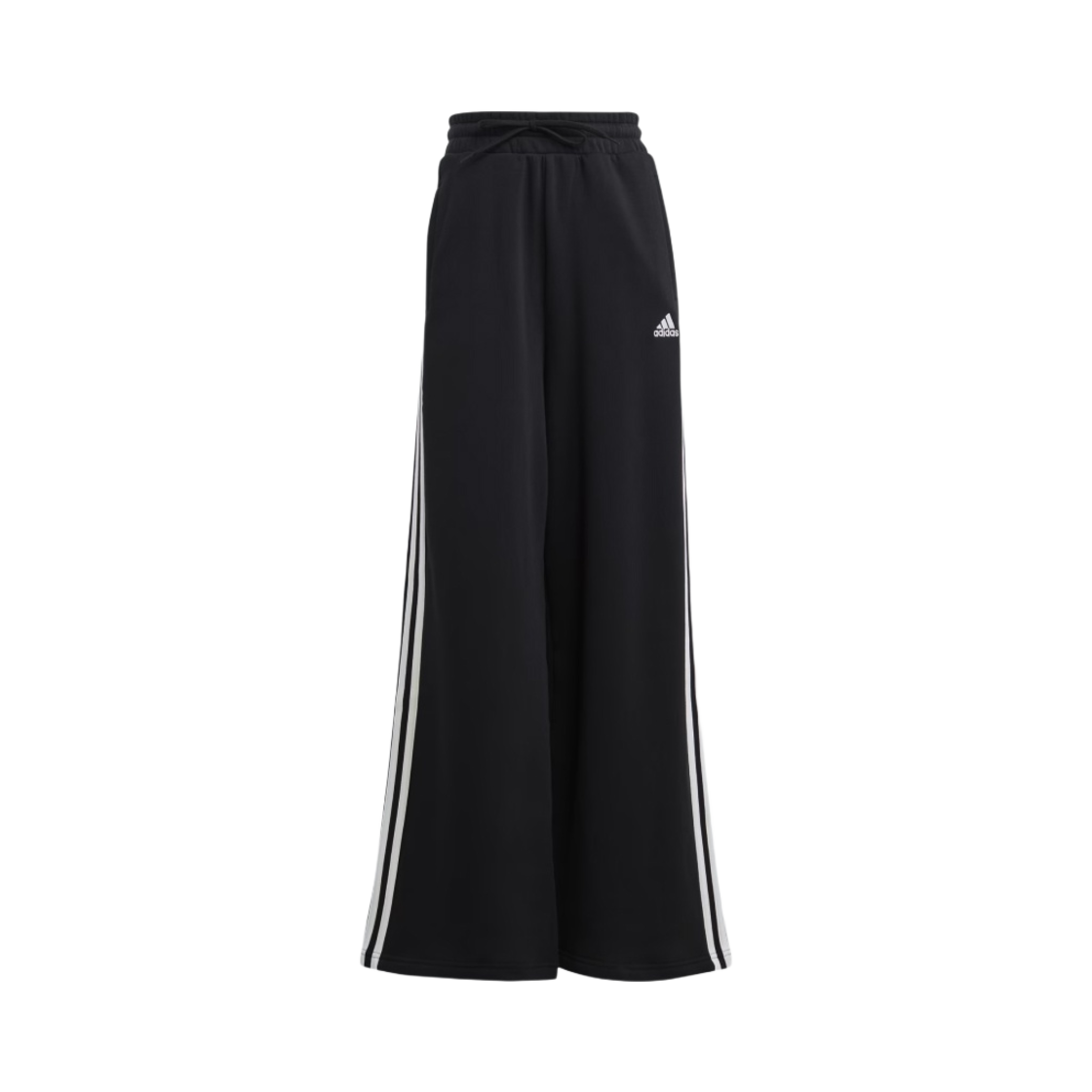 (W) 아디다스 에센셜 삼선 프렌치 테리 와이드 팬츠 블랙 - KR 사이즈((W) Adidas Essentials 3-Stripes French Terry Wide Pants Black - KR Sizing)