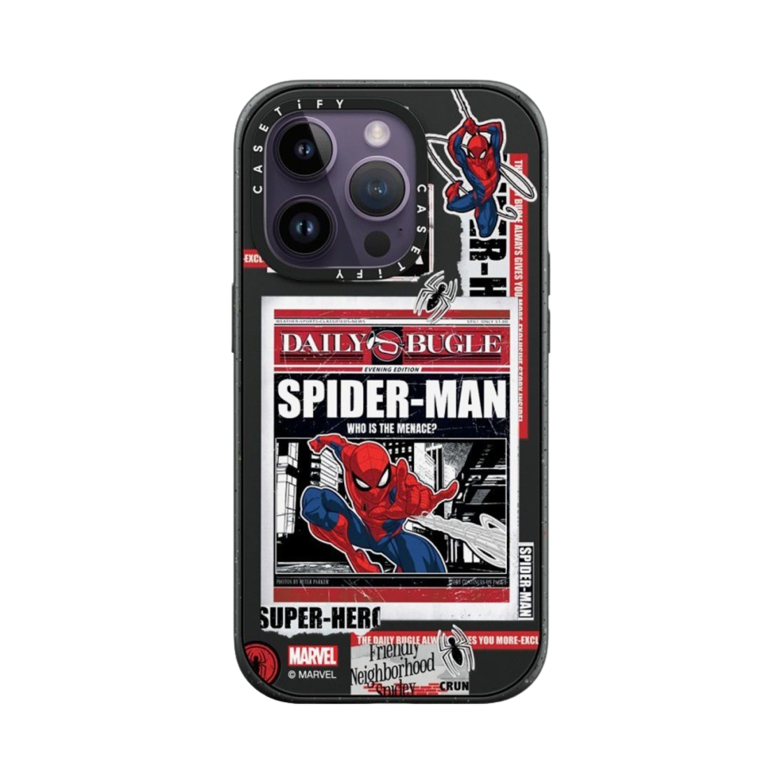 케이스티파이 x 마블 아이폰 스파이더맨 뉴스페이퍼 스티커 임팩트 케이스 매트 블랙(Casetify x Marvel iPhone Spider-Man Newspaper Sticker Impact Case Matte Black) - 2