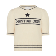 (W) Dior Christian Dior Short Sleeved Sweater Cashmere Wool Knit Ecru