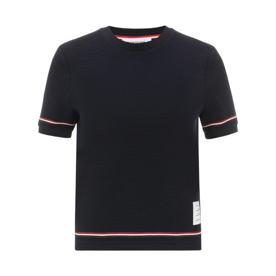 (W) 톰브라운 오토만 립 스트라이프 헴 숏슬리브 스웨트셔츠 네이비