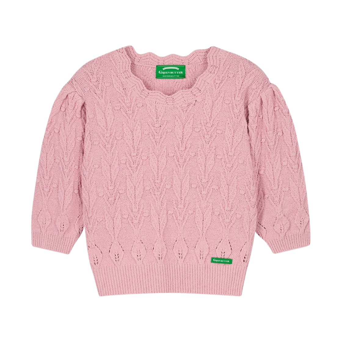 그린 버터 우먼 웨이브 폼 폼 라운드 니트 핑크