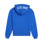 Celine Loose Hooded Sweatshirt in Cotton Fleece Royal Blue Off White