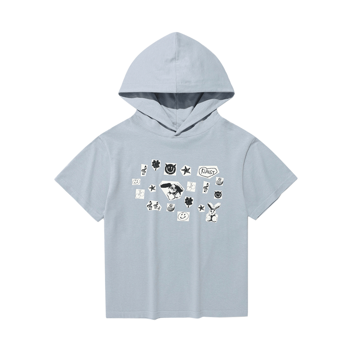 IK2FMFT526ABL ISTKUNST Sticker Hooded Crop Tee Blue