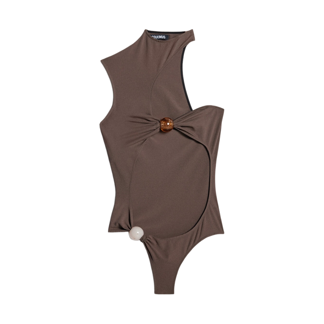 (W) 자크뮈스 르 바디 페롤라 어시메트릭 비드 바디수트 그레이((W) Jacquemus Le Body Perola Asymmetric Bead Bodysuit Grey) - 1
