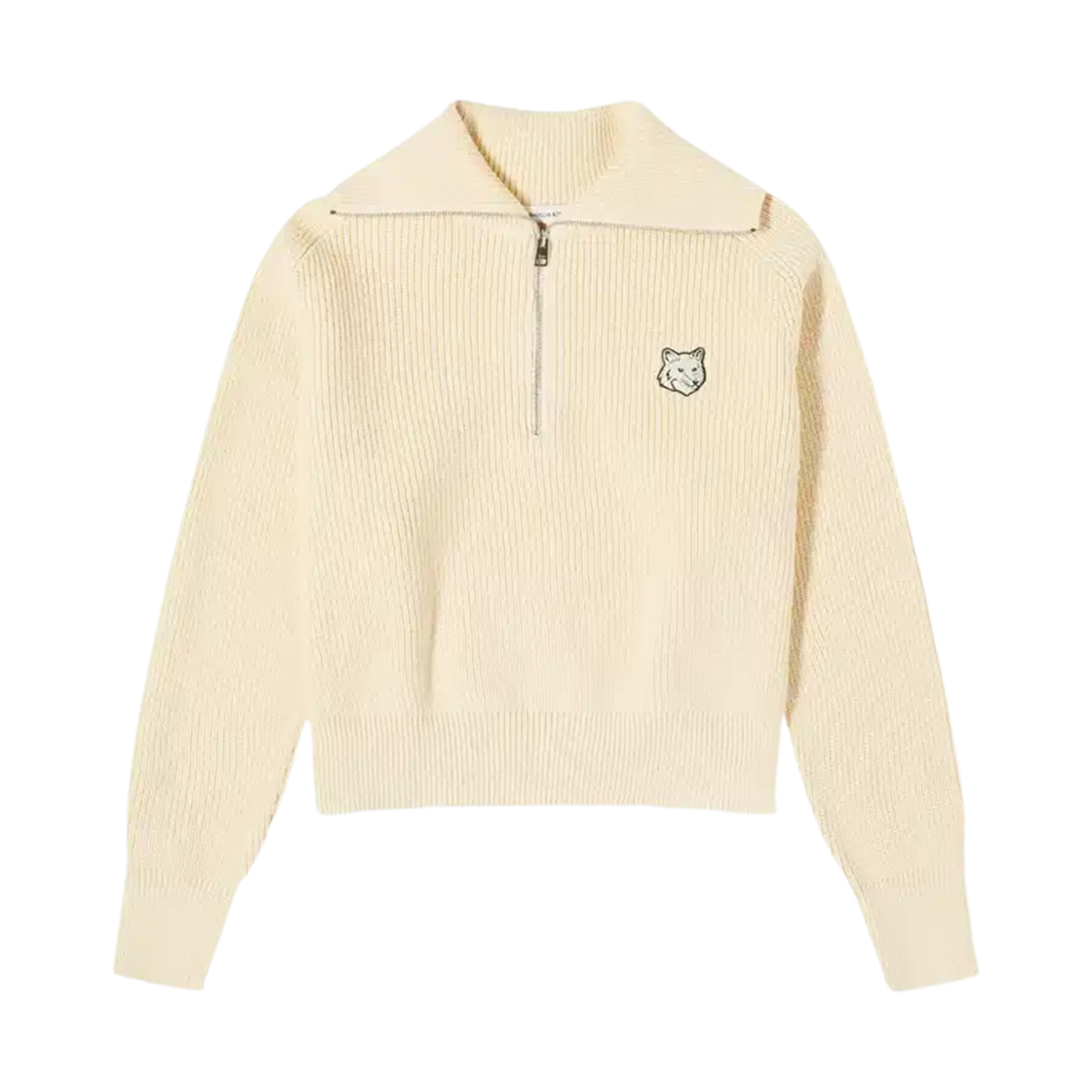 (W) 메종 키츠네 볼드 폭스 헤드 패치 하프 집 점퍼 페이퍼((W) Maison Kitsune Bold Fox Head Patch Half Zip Jumper Paper) - 1